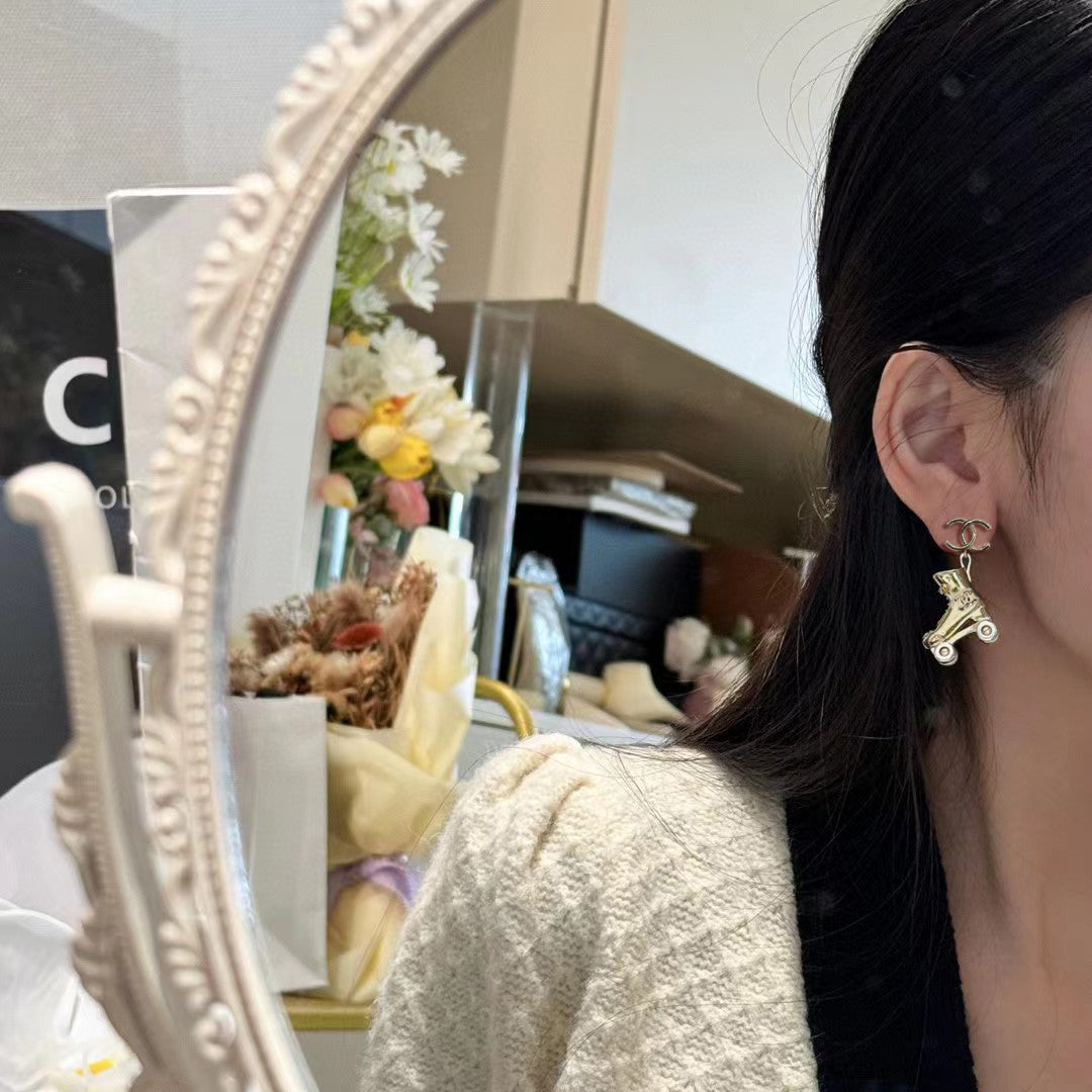 18K CC Skate Shoe Pendant Earrings