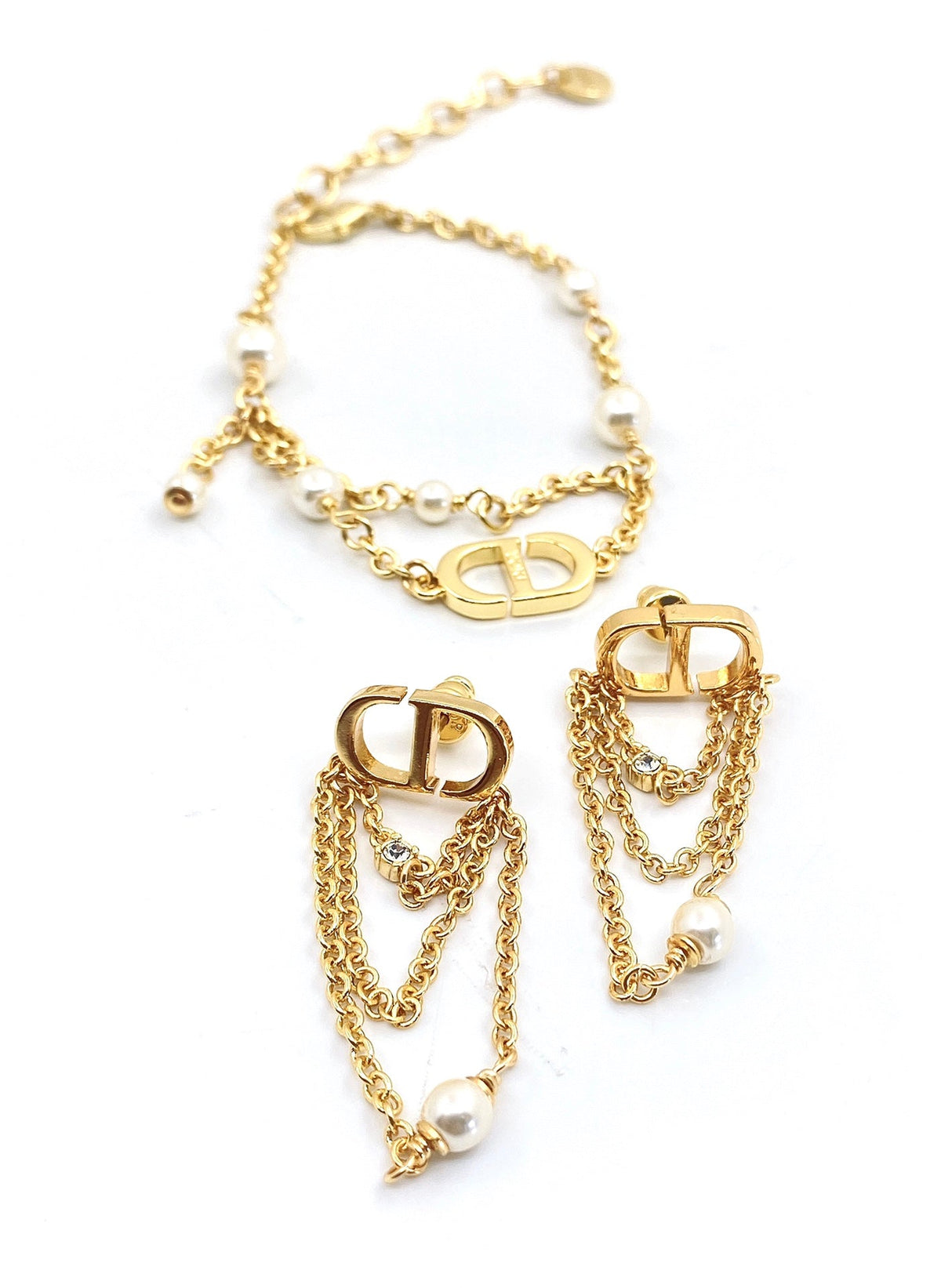 18K CD Pearl Chain Earrings