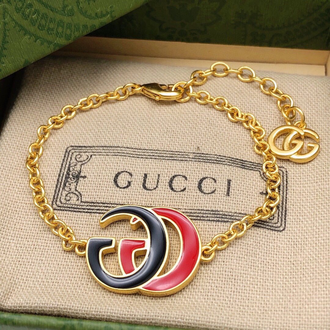 18K GG Pink & Black Logo Bracelet