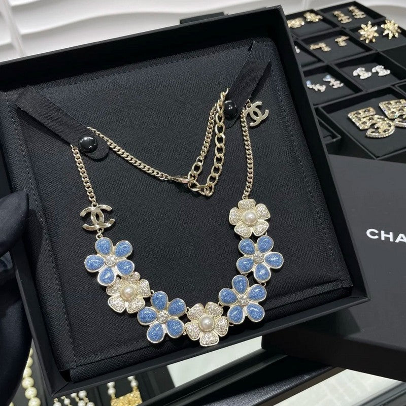 18K CC Blue & White Flower Diamond Necklace