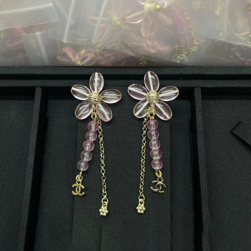 18K CC Pink Crystal Tassel Earrings