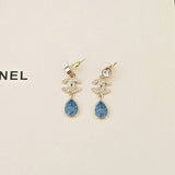 18K CC Blue Pendant Diamond Earrings
