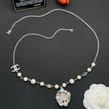 18K CC Color Crystal Pearl Chain Necklace