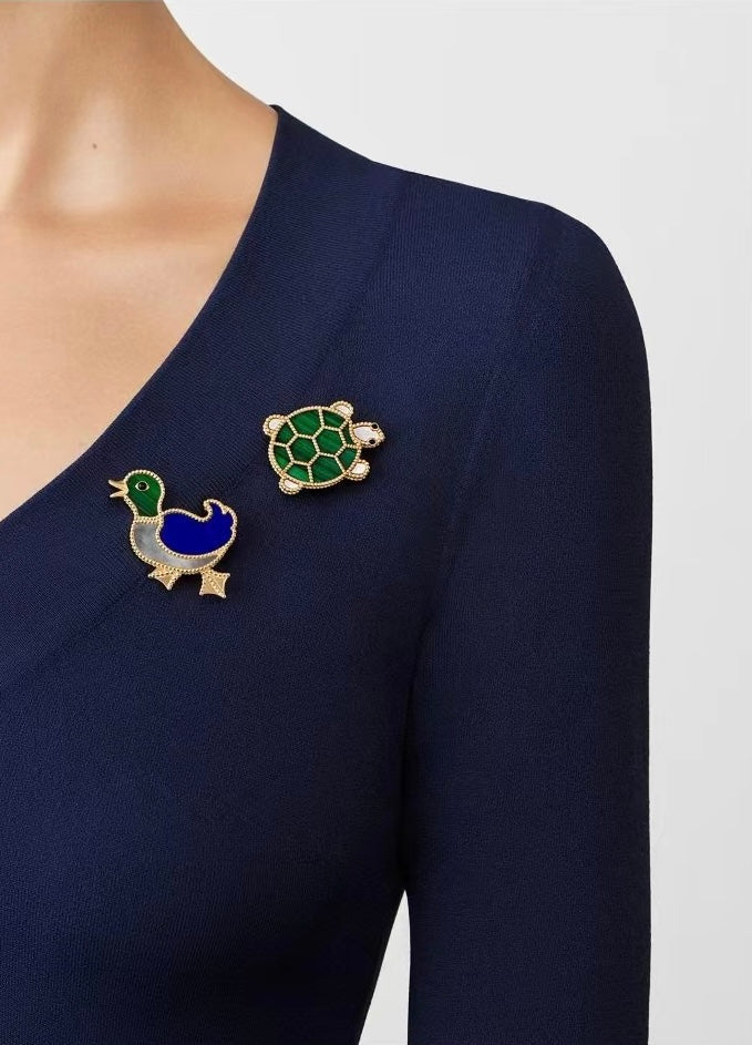 18K Lucky Animals Duck Clip Brooch