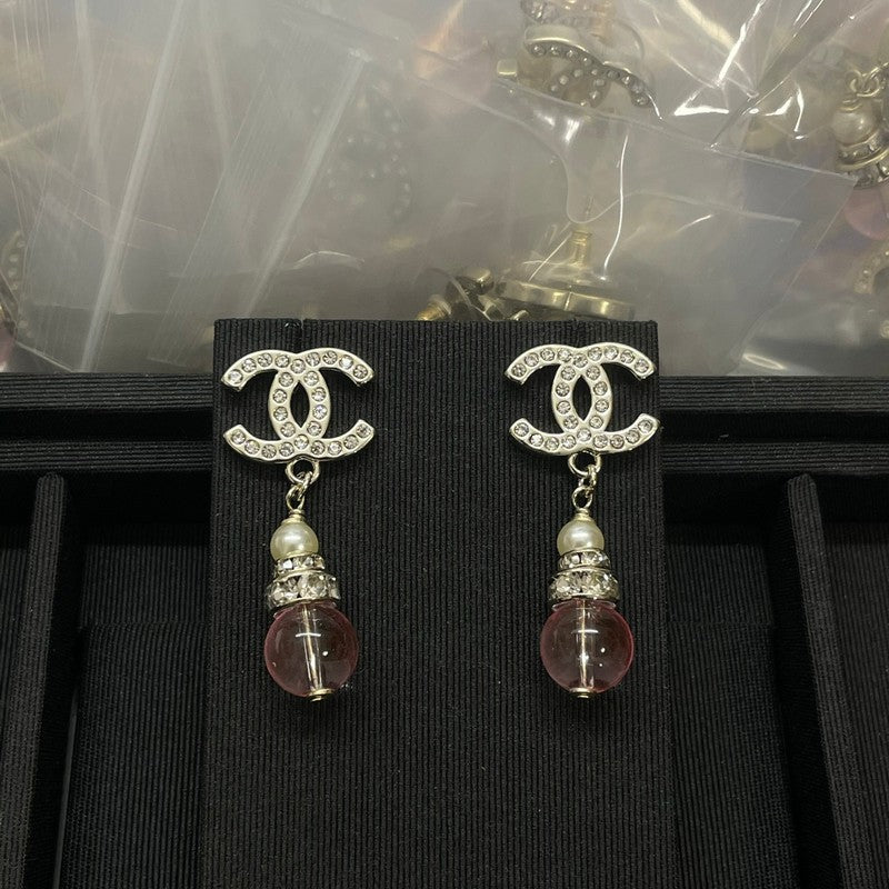 18K CC Pink Crystal Diamond Earrings