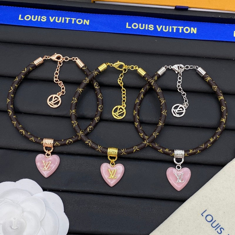 18K Louis Leather Pink Heart Bracelet