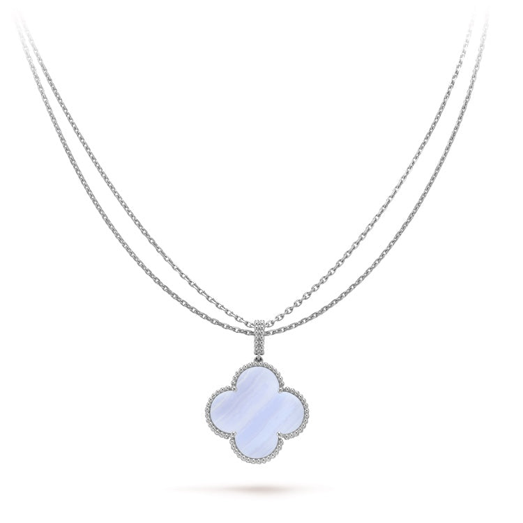 Necklace with a clover-shaped pendant on a white background