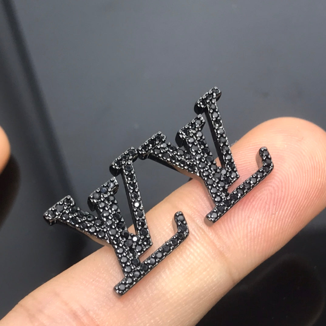 18K Louis Iconic Black Crystal Stud Earrings