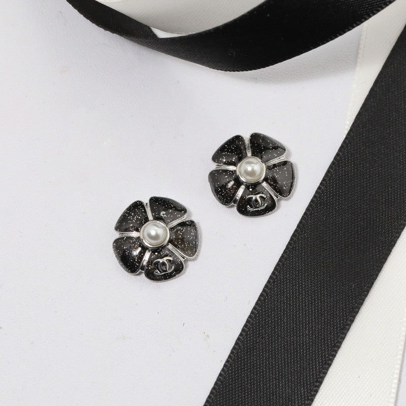 18K CC Black & Pink Camellia Earrings