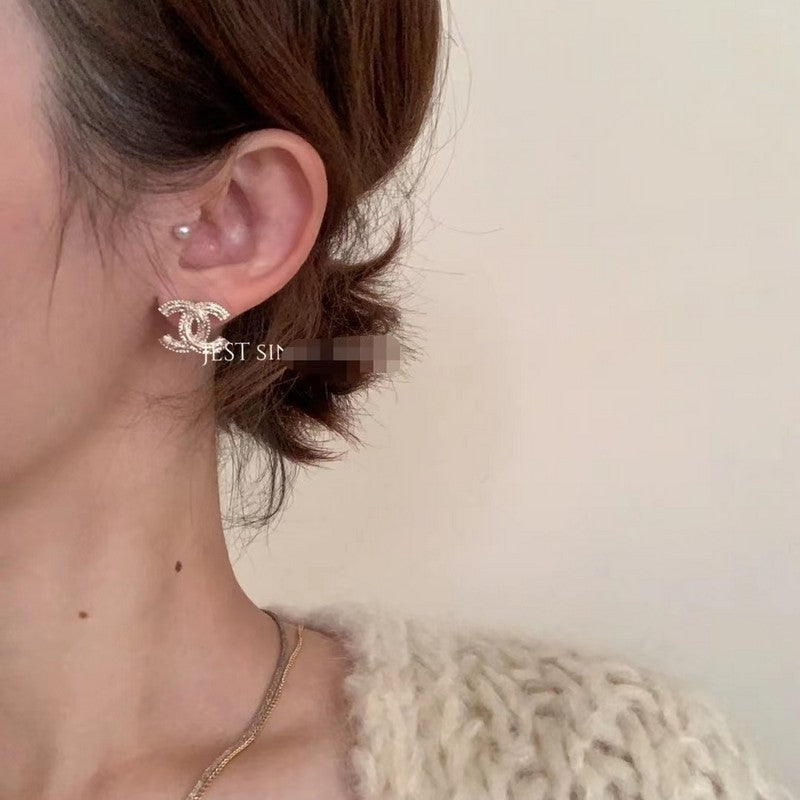 18K CC Relief Gold Earrings