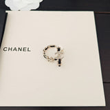 18K CC Diamond Cirle Leather Earrings