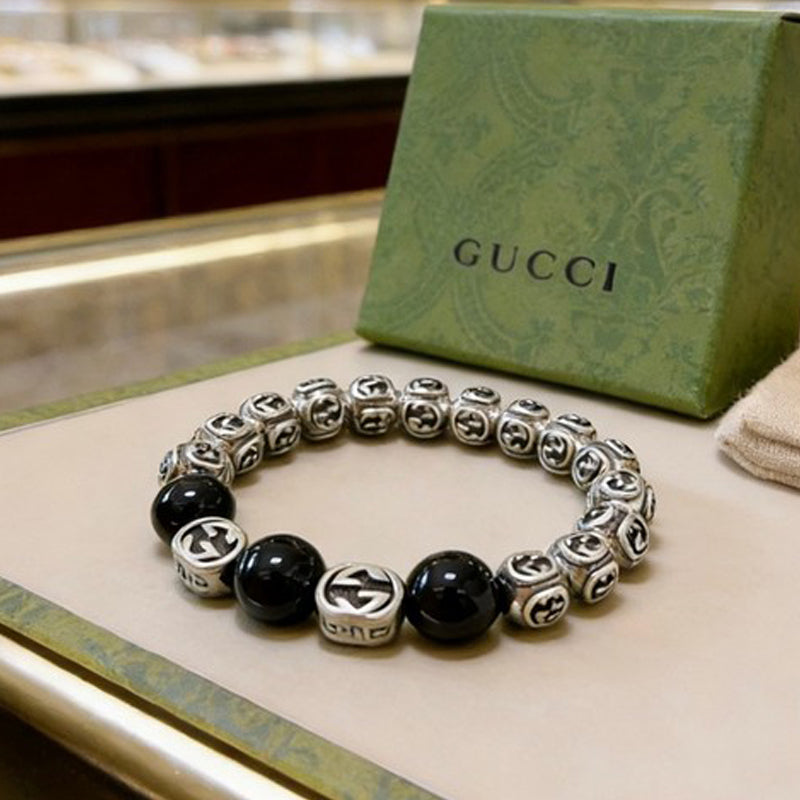 18K GG Anger Forest Black Bead Chain Bracelet