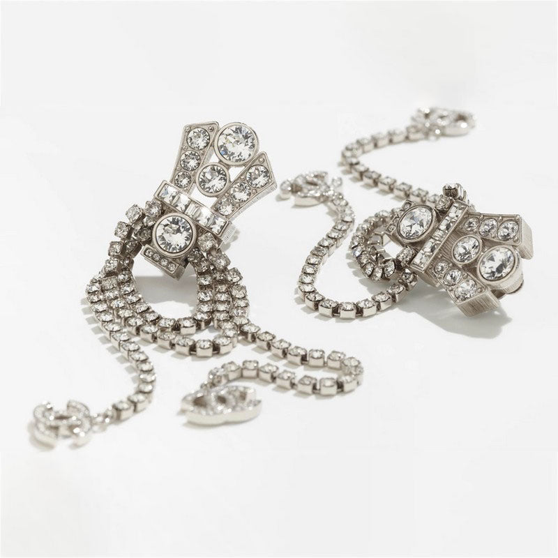 18K CC Tassel Crystal Earrings