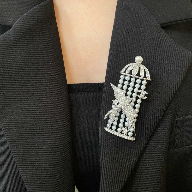 18K CC Birdcage Diamond Brooch