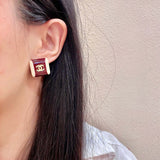 18K CC Red & White Pearl Earrings