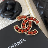 18K CC Red & Brown Pearl Gold Brooch