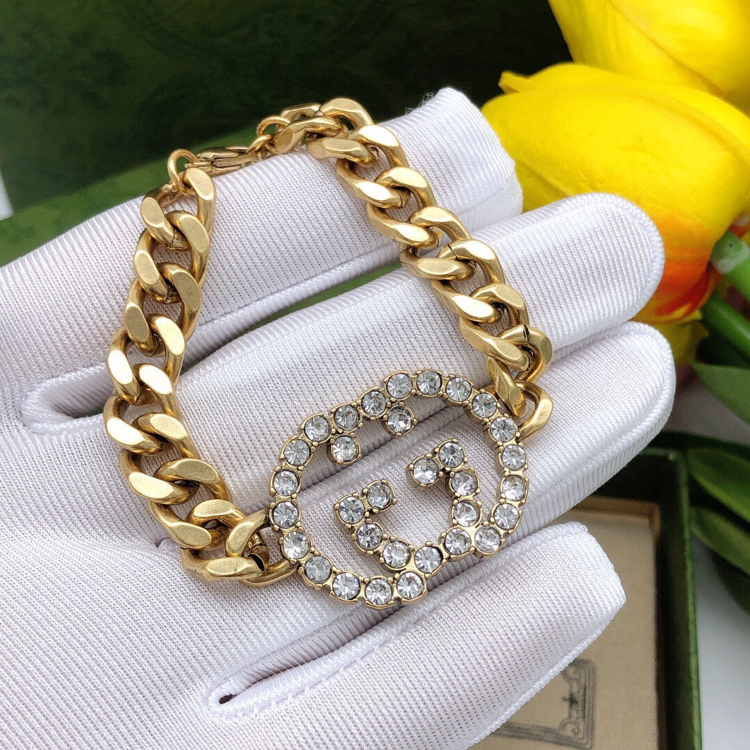18K GG Interlocking G Diamond Chain Bracelet
