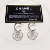 18K CC White Heart Earrings