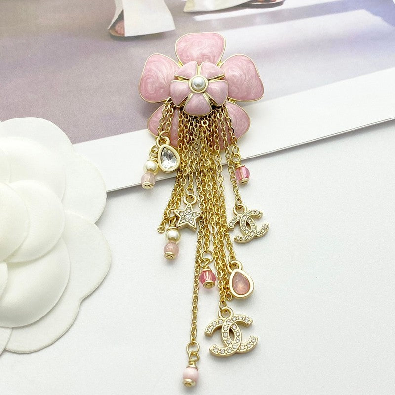 18K CC Camellia Tassel Brooch