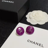 18K CC Purple Round Earrings