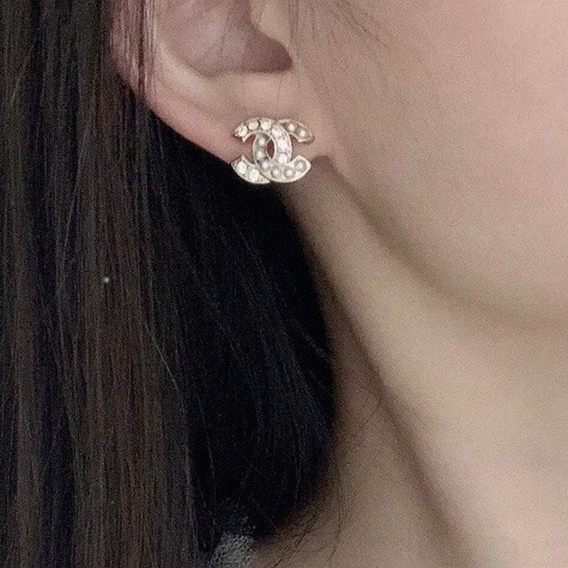 18K CC Diamond & Pearl Earrings