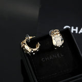 18K CC Half Circle Diamond Gold Earrings