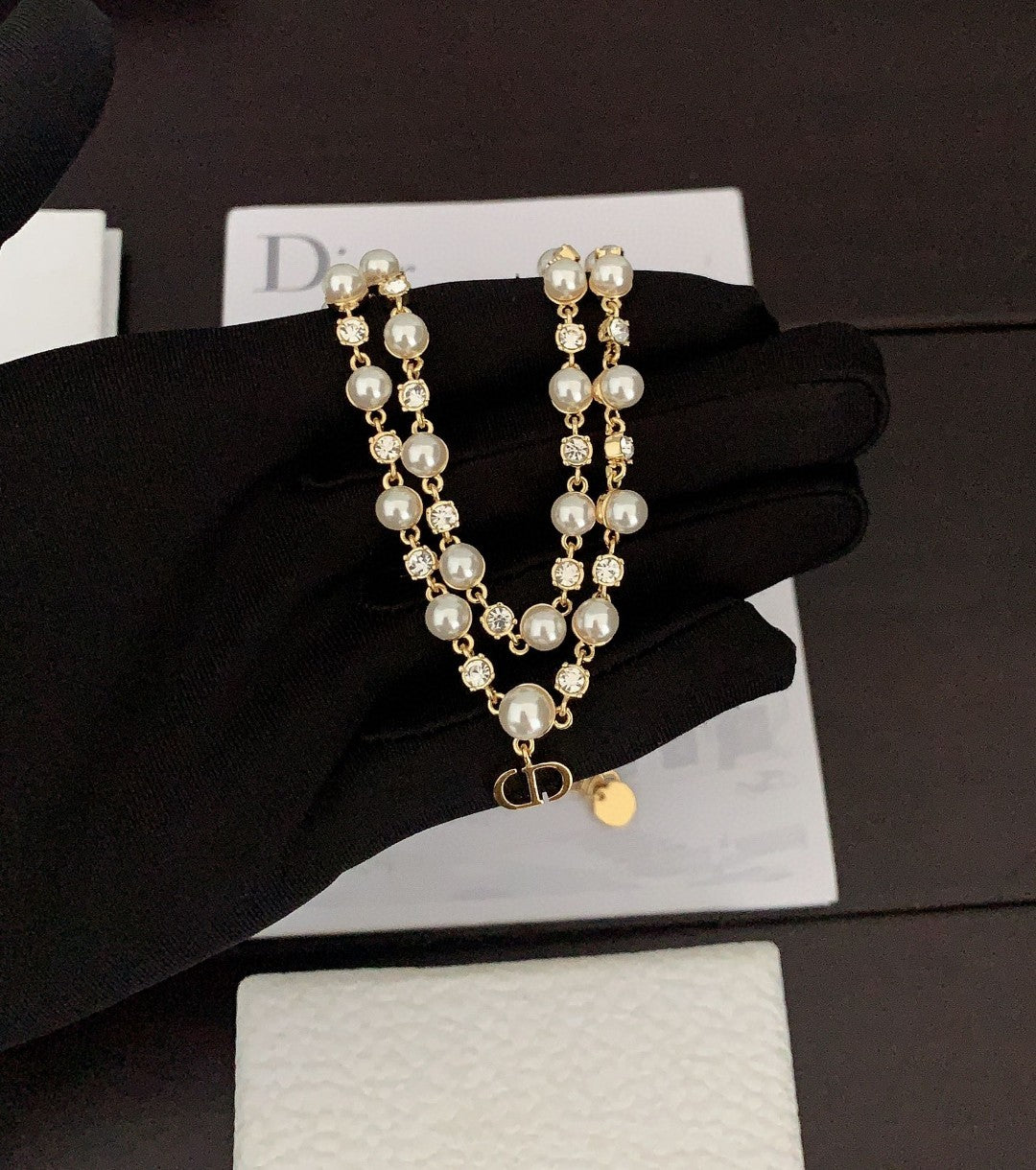 18K CD Long Pearl Chain Necklace