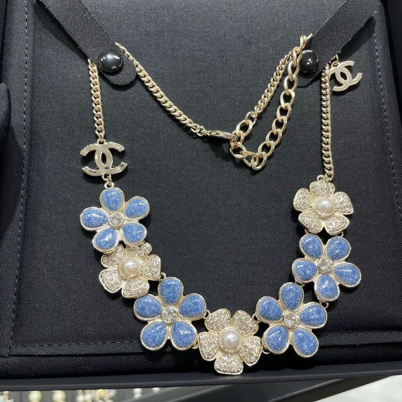 18K CC Blue & White Flower Diamond Necklace