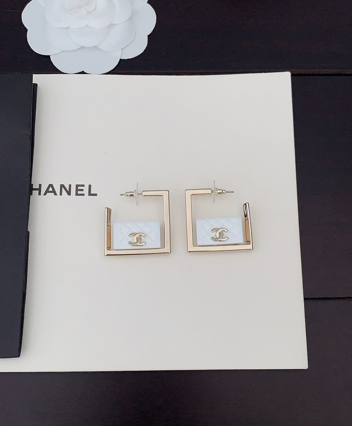 18K CC White Bag Pendant Earrings