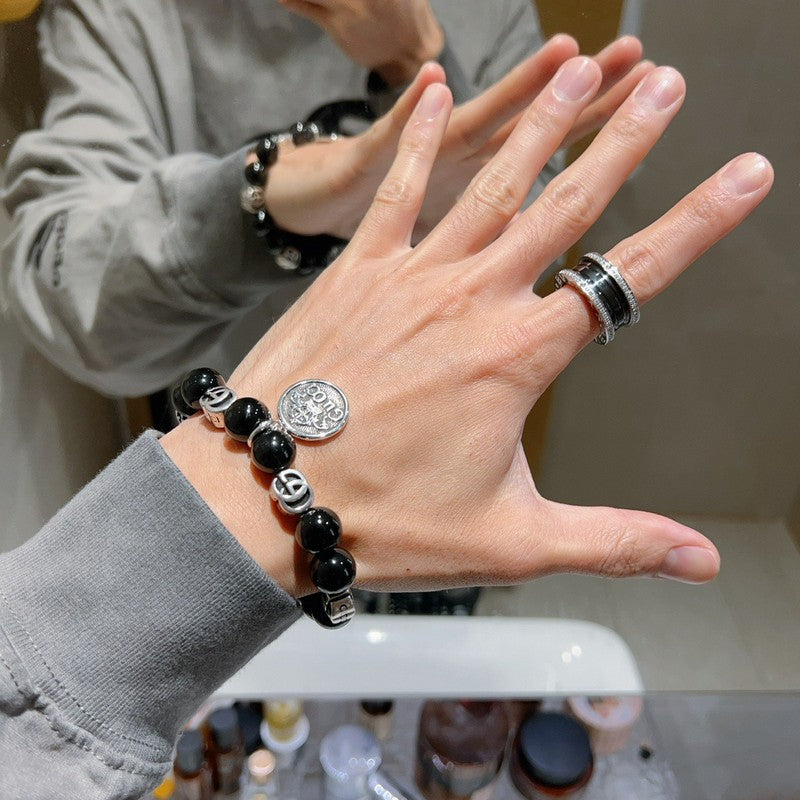 18K GG Anger Forest Black Bead Chain Bracelet