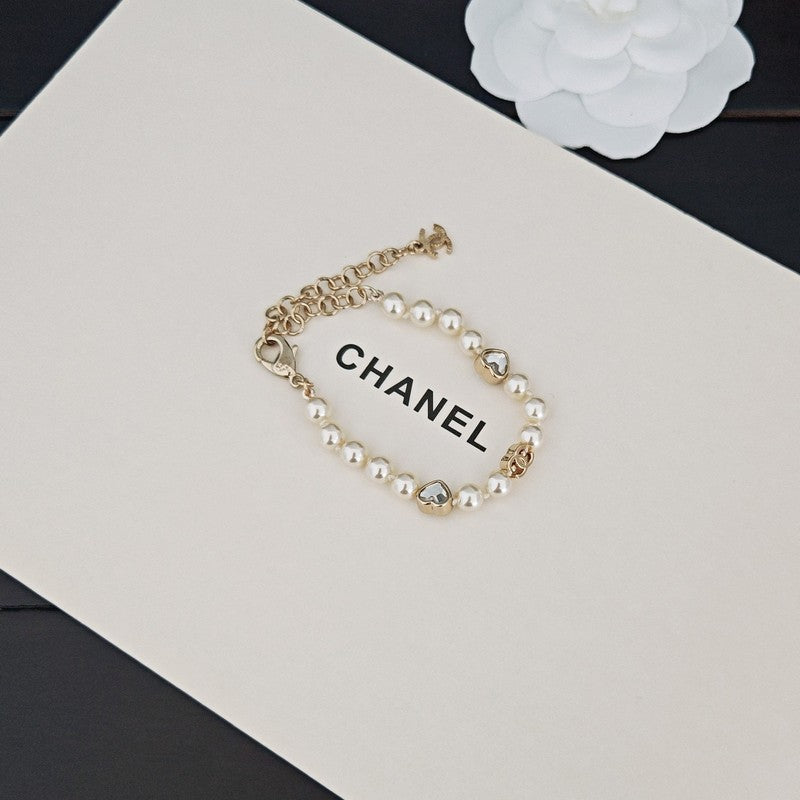 18K CC Pearl Heart Crystal Bracelet