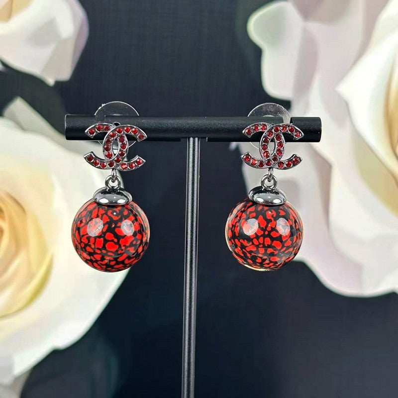 18K CC Red Glass Bead Resin Earrings