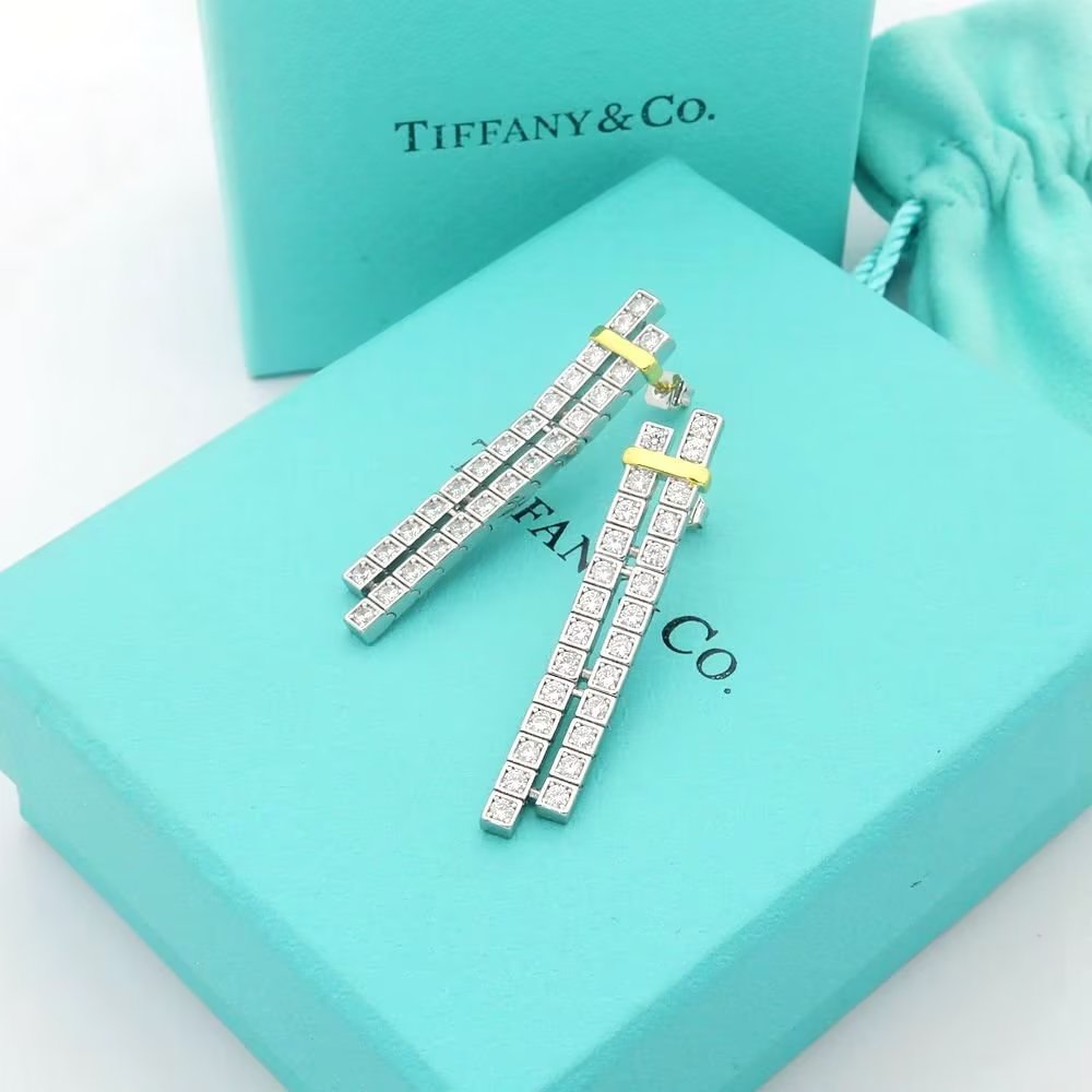 18K T Edge Drop Earrings