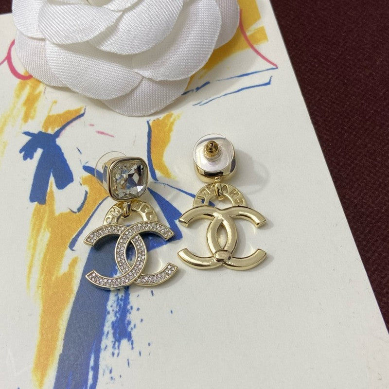 18K CC Pendant Crystal Earrings