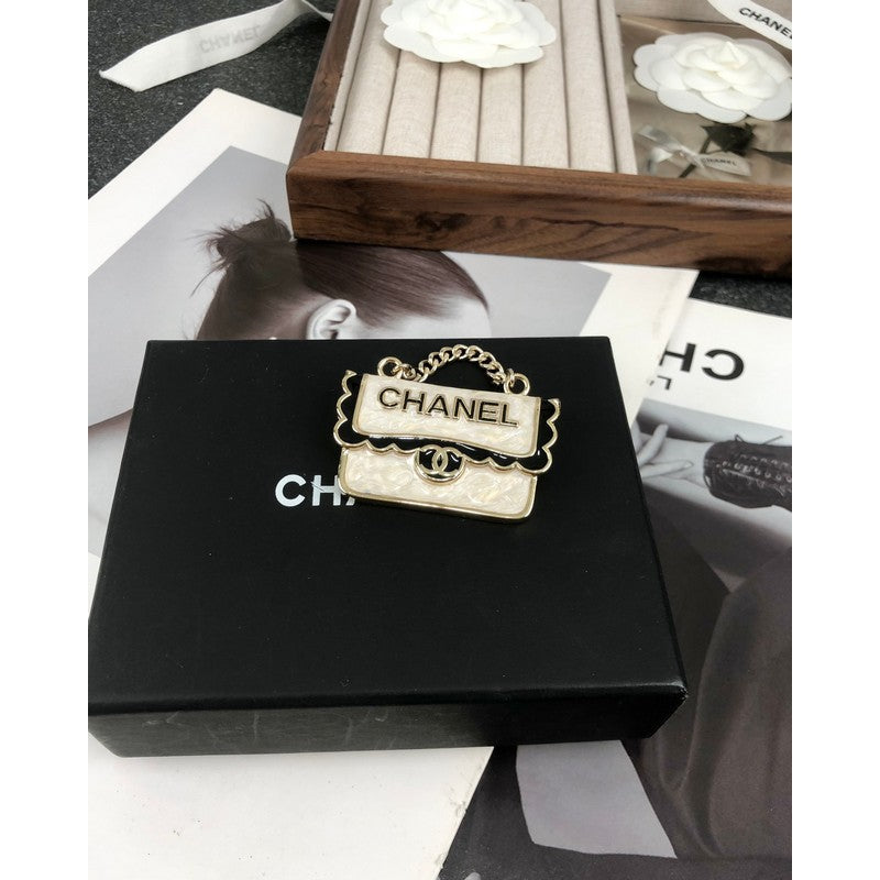 18K CC White Bag Brooch