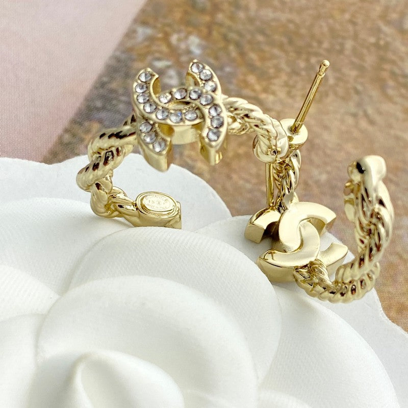 18K CC Diamond Circle Gold Earrings