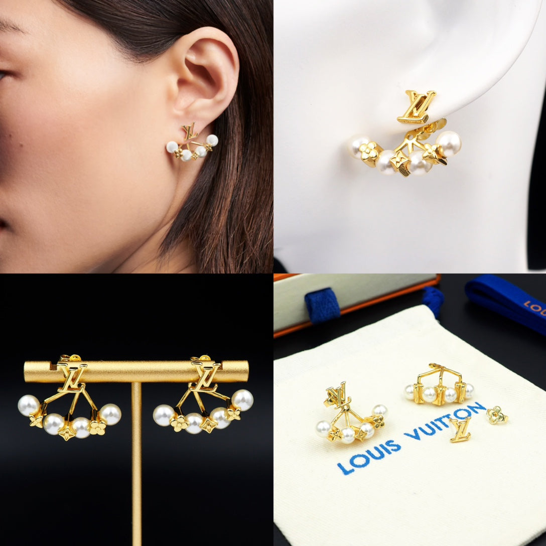 18K Louis Monogram Pearls Earrings