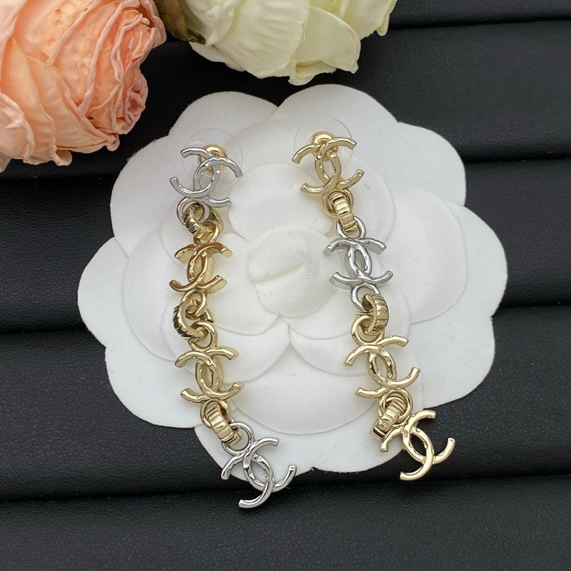 18K CC Long Gold Earrings