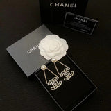 18K CC Pearl Gold Chain Earrings