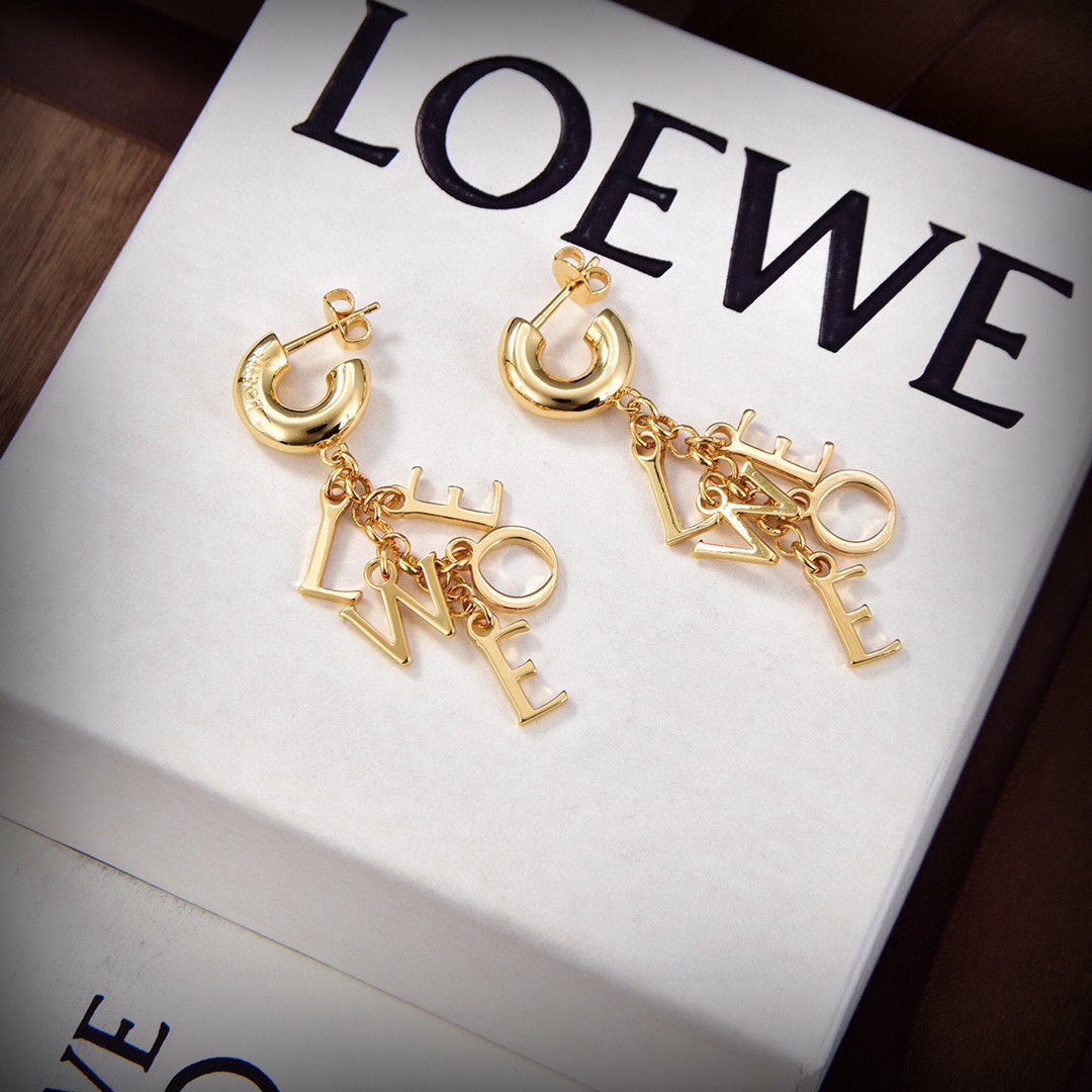18K LOE Anagram Script Earrings