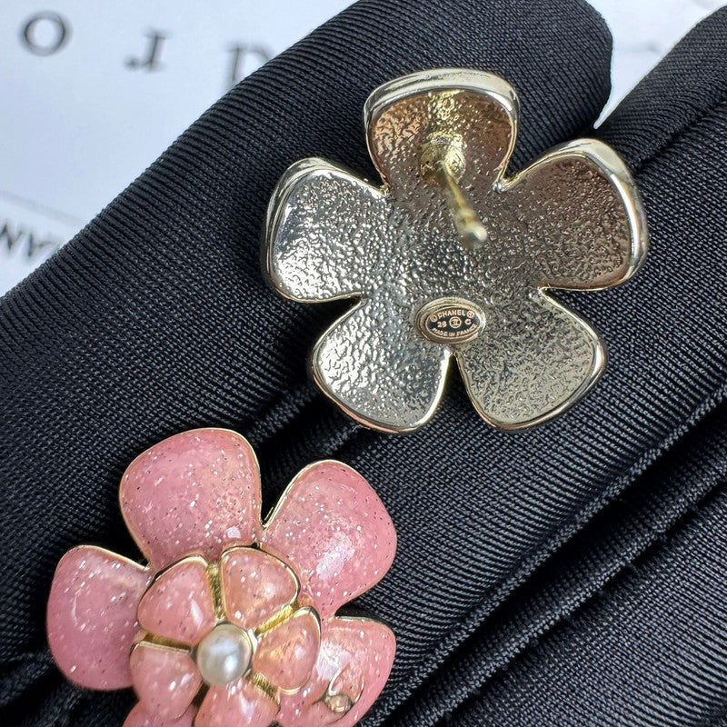 18K CC 26C Pink Camellia Earrings