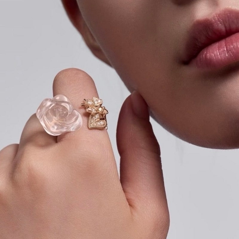 18K CD Pink Flower Ring