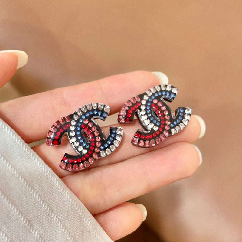 18K CC Red & Blue Crystal Earrings