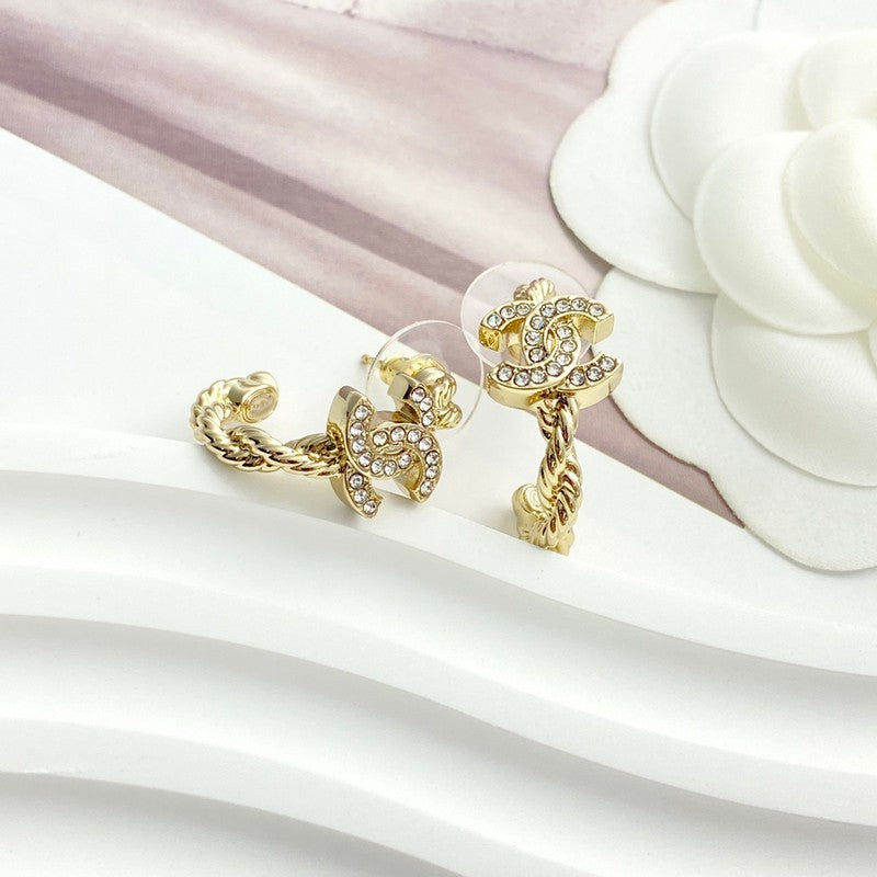 18K CC Diamond Circle Gold Earrings