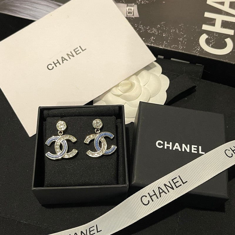 18K CC Blue Diamond Pendant Gold Earrings