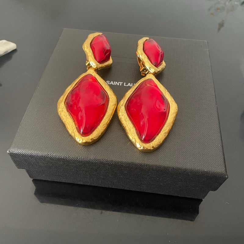 18K Saint Red & Blue Crystal Gold Earrings