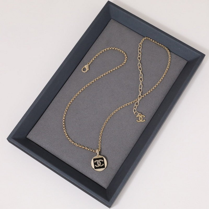 18K CC Black & White Logo Gold Necklace
