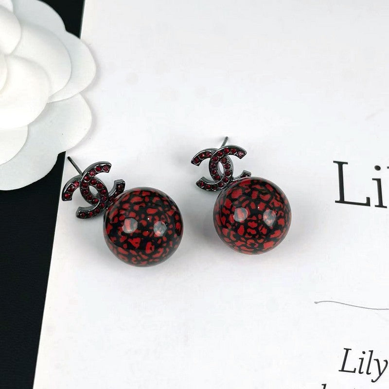 18K CC Red Glass Bead Resin Earrings