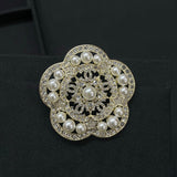 18K CC Camellia Diamond Pearl Brooch