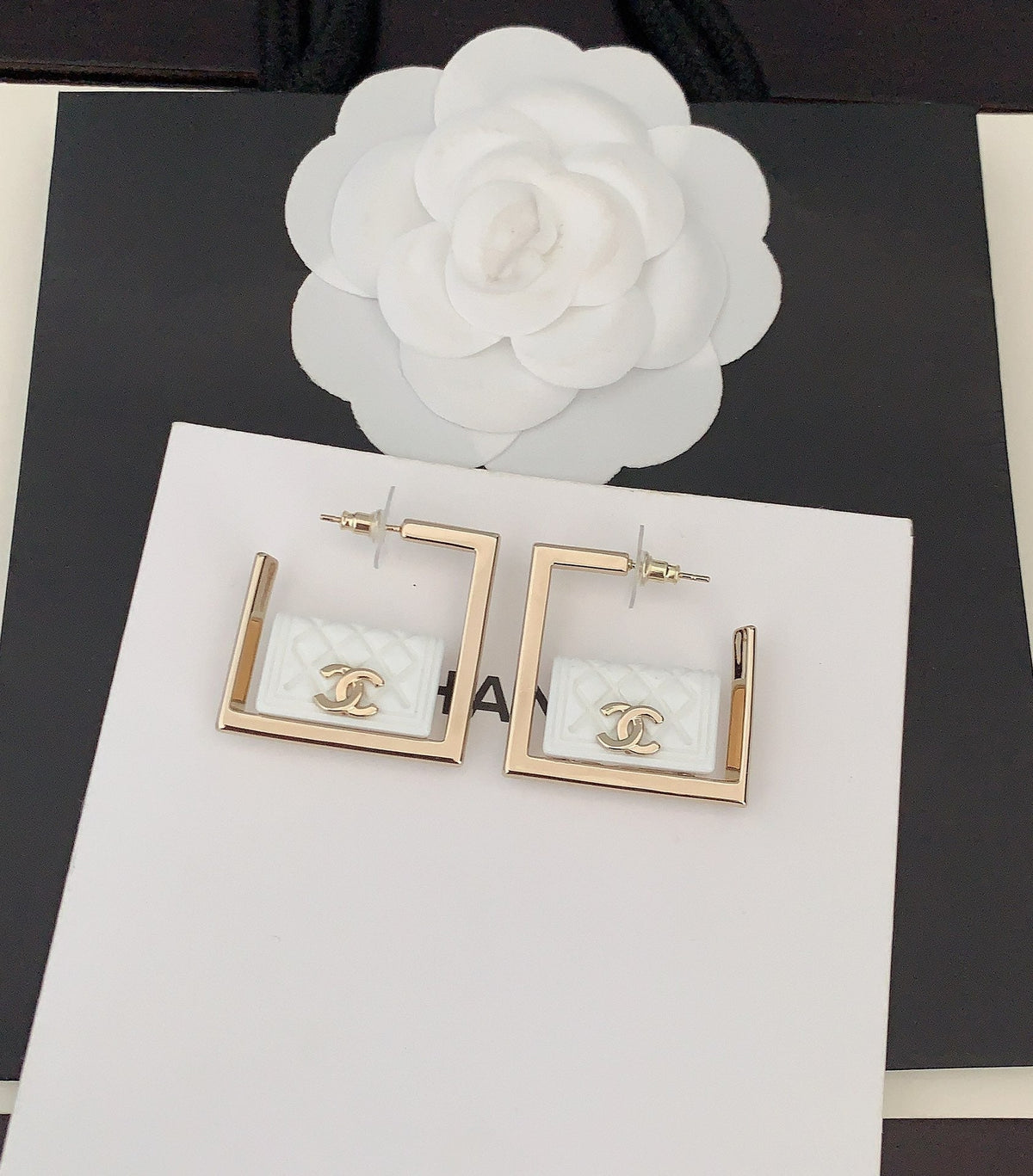 18K CC White Bag Pendant Earrings